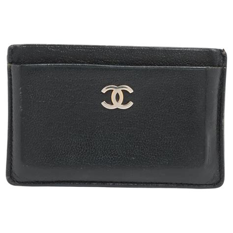 Logo leather card case in black 